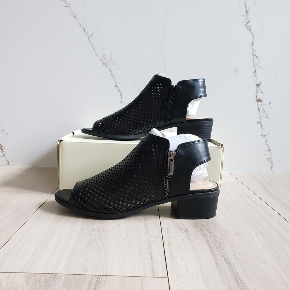 J Adams Tracy Booties Womens 8.5 Black Peep Toe Vegan Block Heel Summer Shoes - Picture 4 of 7